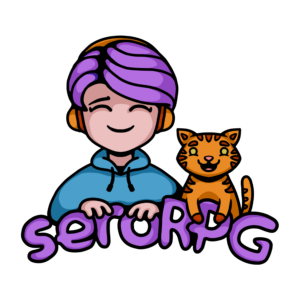 Logo of a smiling chibi person with headphones on and a kitty. Text reads: seroRPG